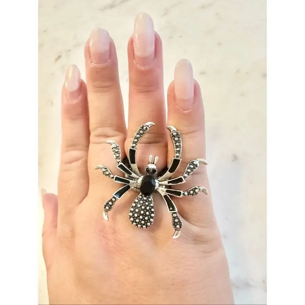 Halloween black spider adjustable ring